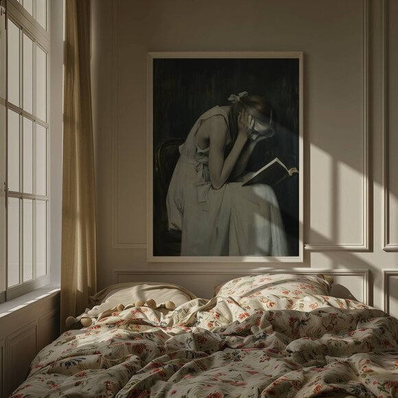 Original Dark Literary Art Print + Digital Copy, Woman Reading - Picture 6 of 10